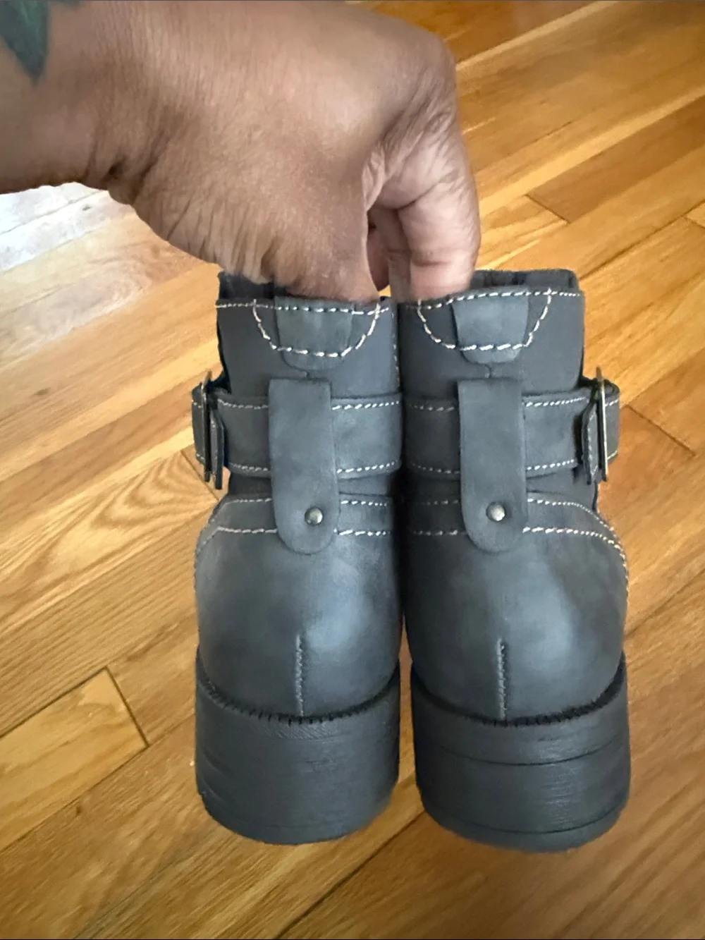 Women's Gray Ankle Boots with Side Buckle